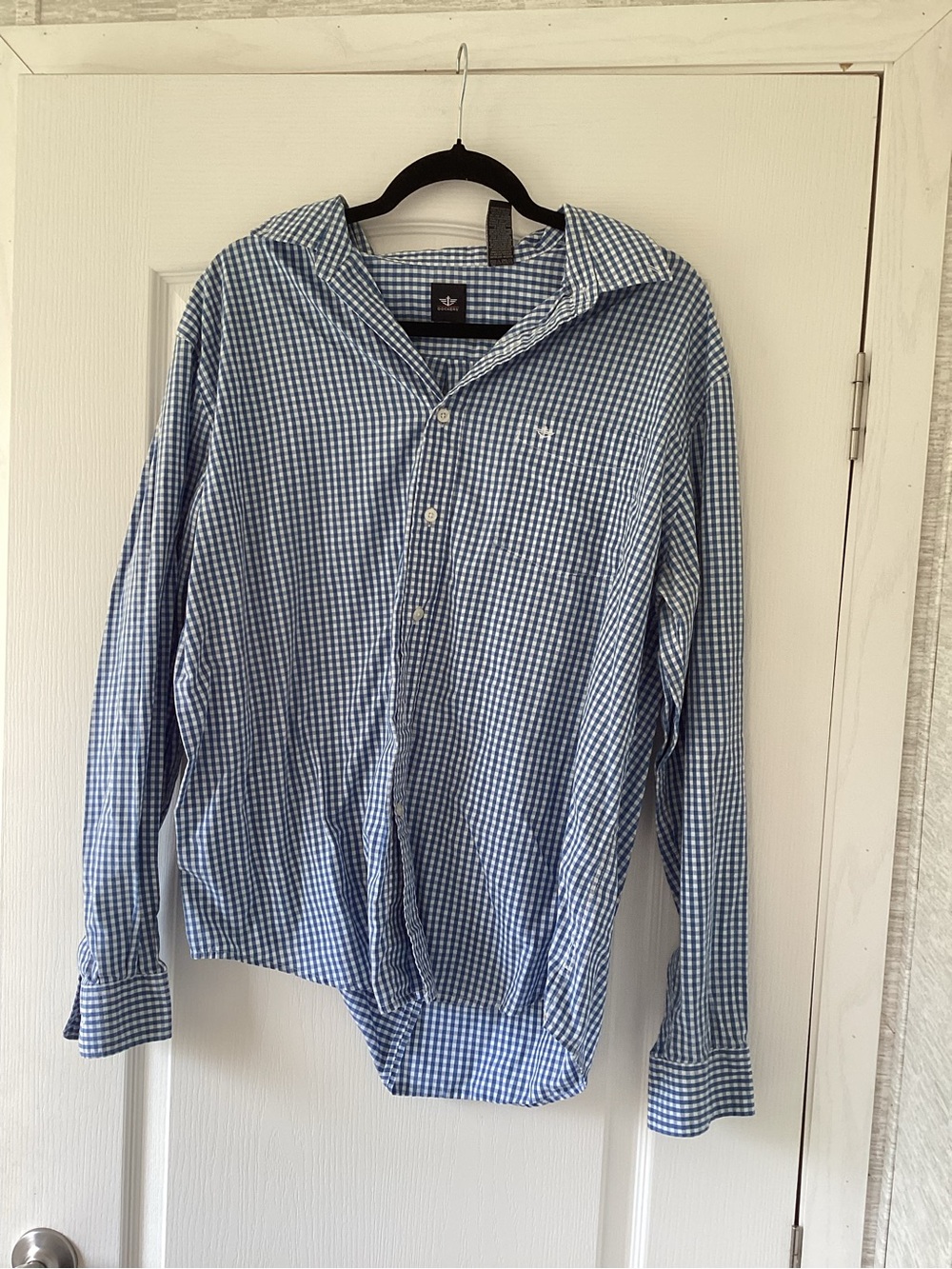 Dockers Blue & White Gingham Button-Down Shirt XL EUC